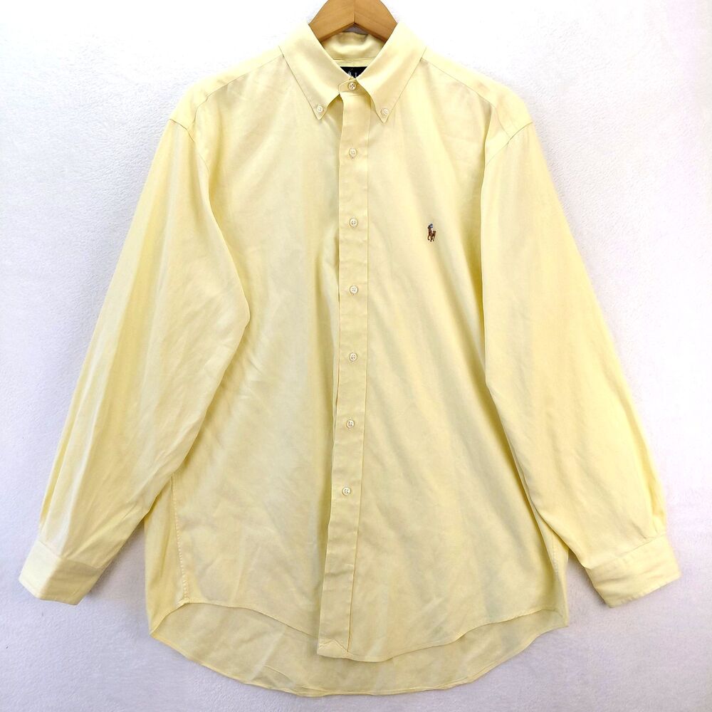 Ralph Lauren Yarmouth Pinpoint Oxford Shirt Men 16 34/35 Yellow Button Down Pony